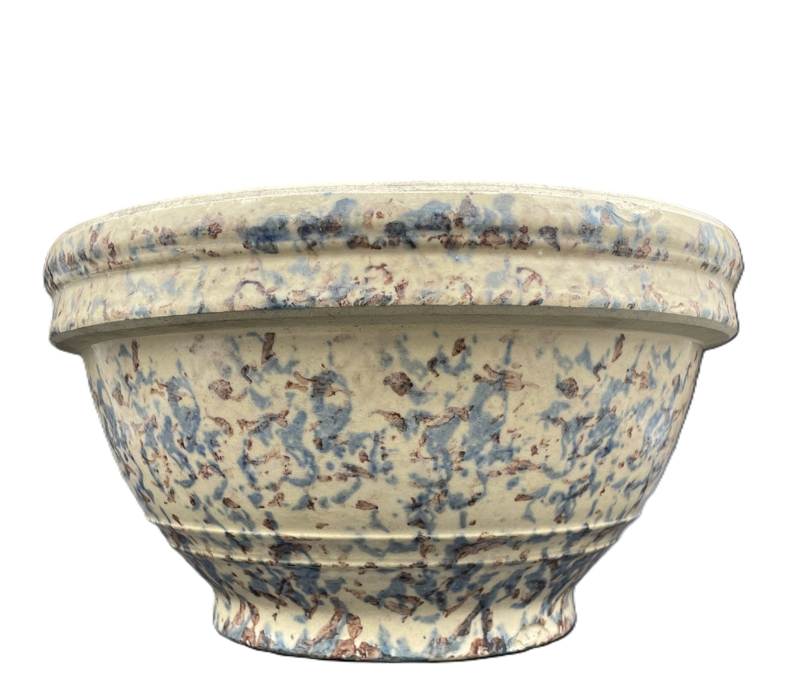 Beautiful Large Primitive Pottery Spongeware Mixing Bowl - 3