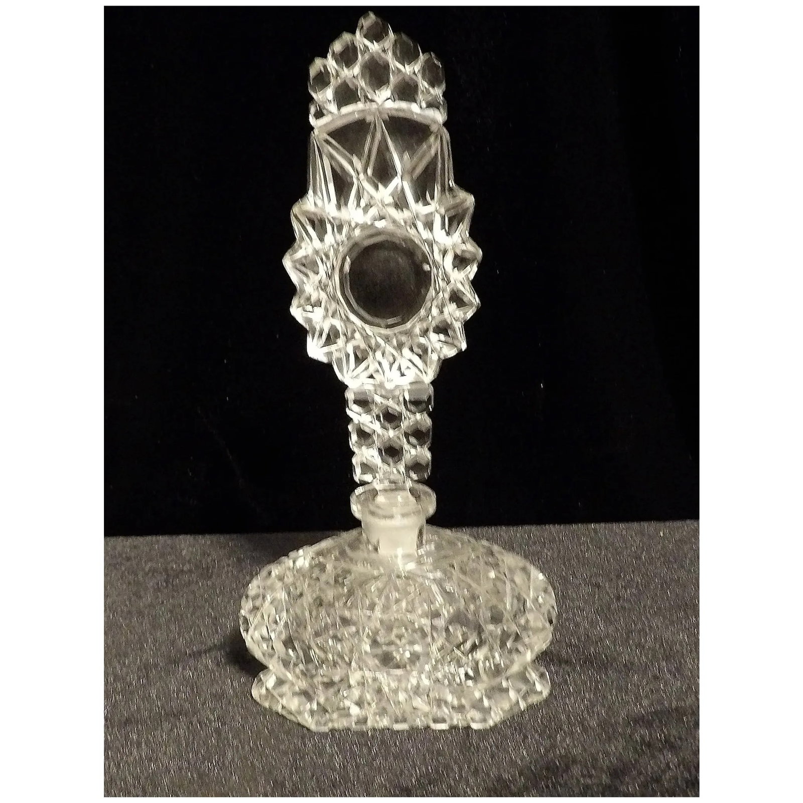 Vintage Block Hobstar Cut Crystal Perfume Bottle-Stopper with Applicator - 2