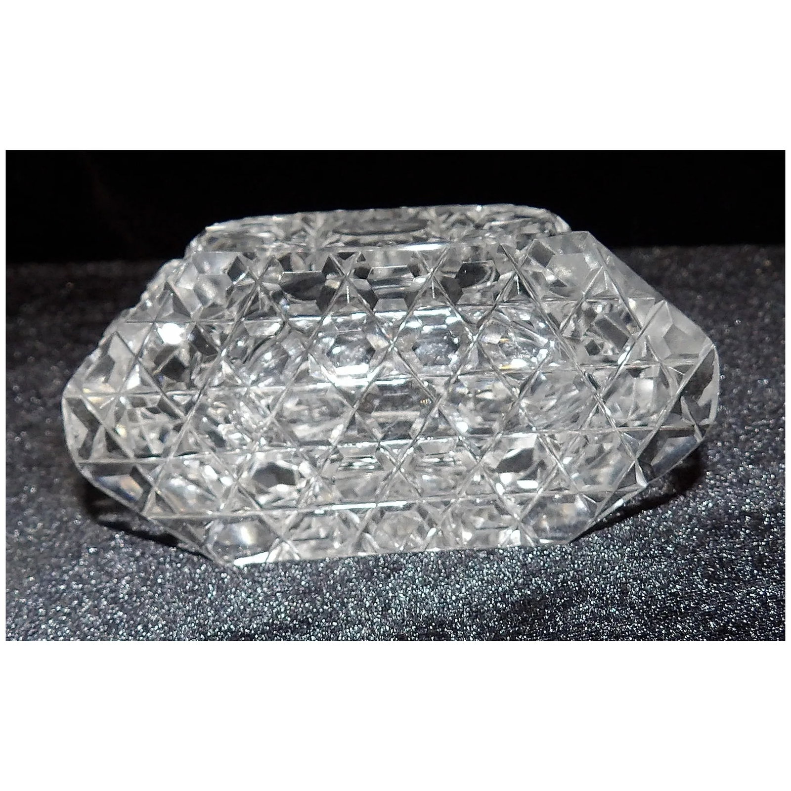 Vintage Block Hobstar Cut Crystal Perfume Bottle-Stopper with Applicator - 6
