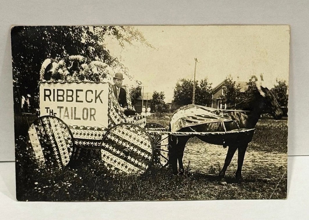 RPPC Advertising Real Photo Postcard Patriotic Parade Wagon 'Ribbeck The Tailor' - 2