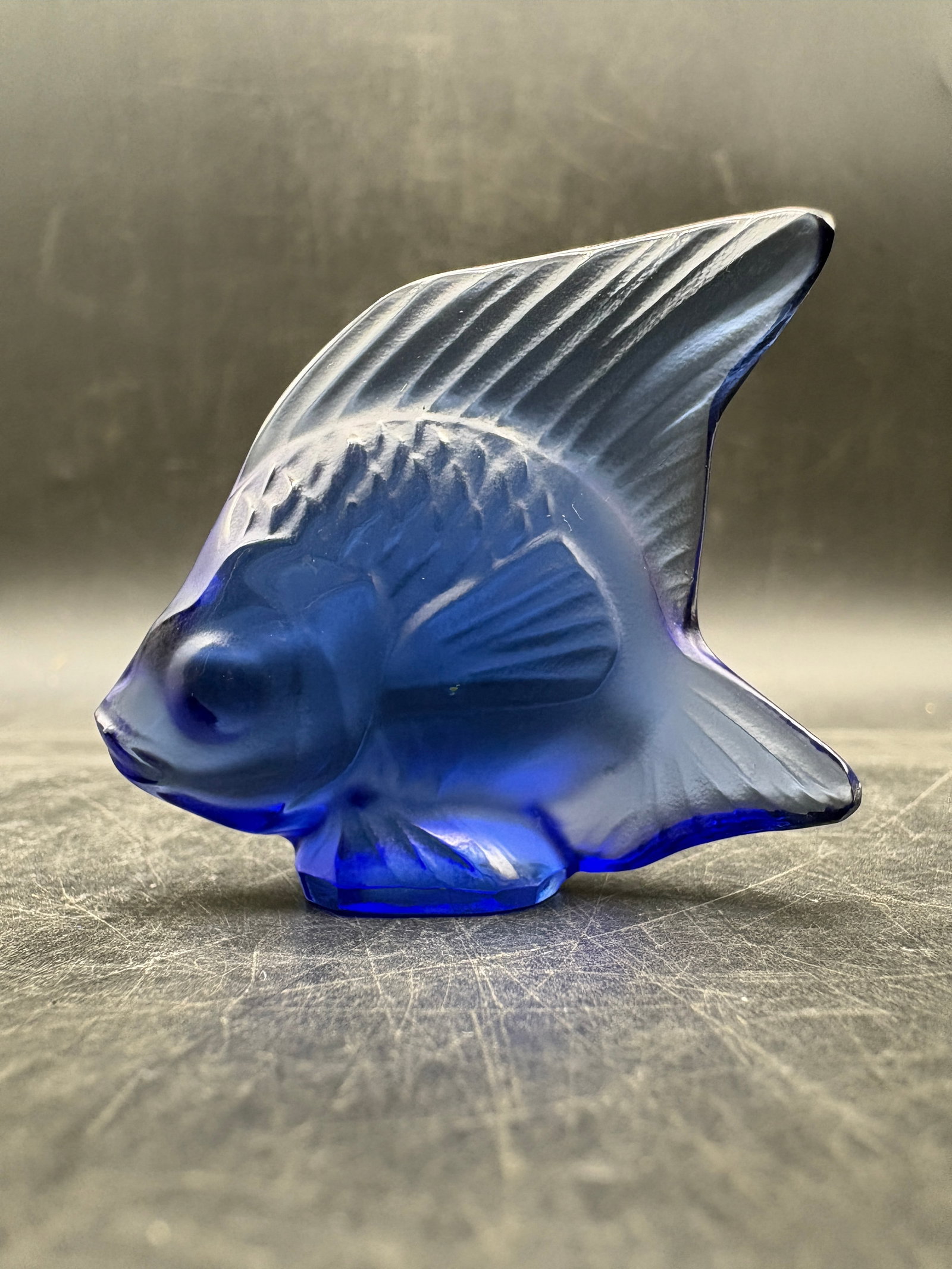 Lalique France Blue Frosted Crystal Angel Fish Figurine Signed (1 of 6)