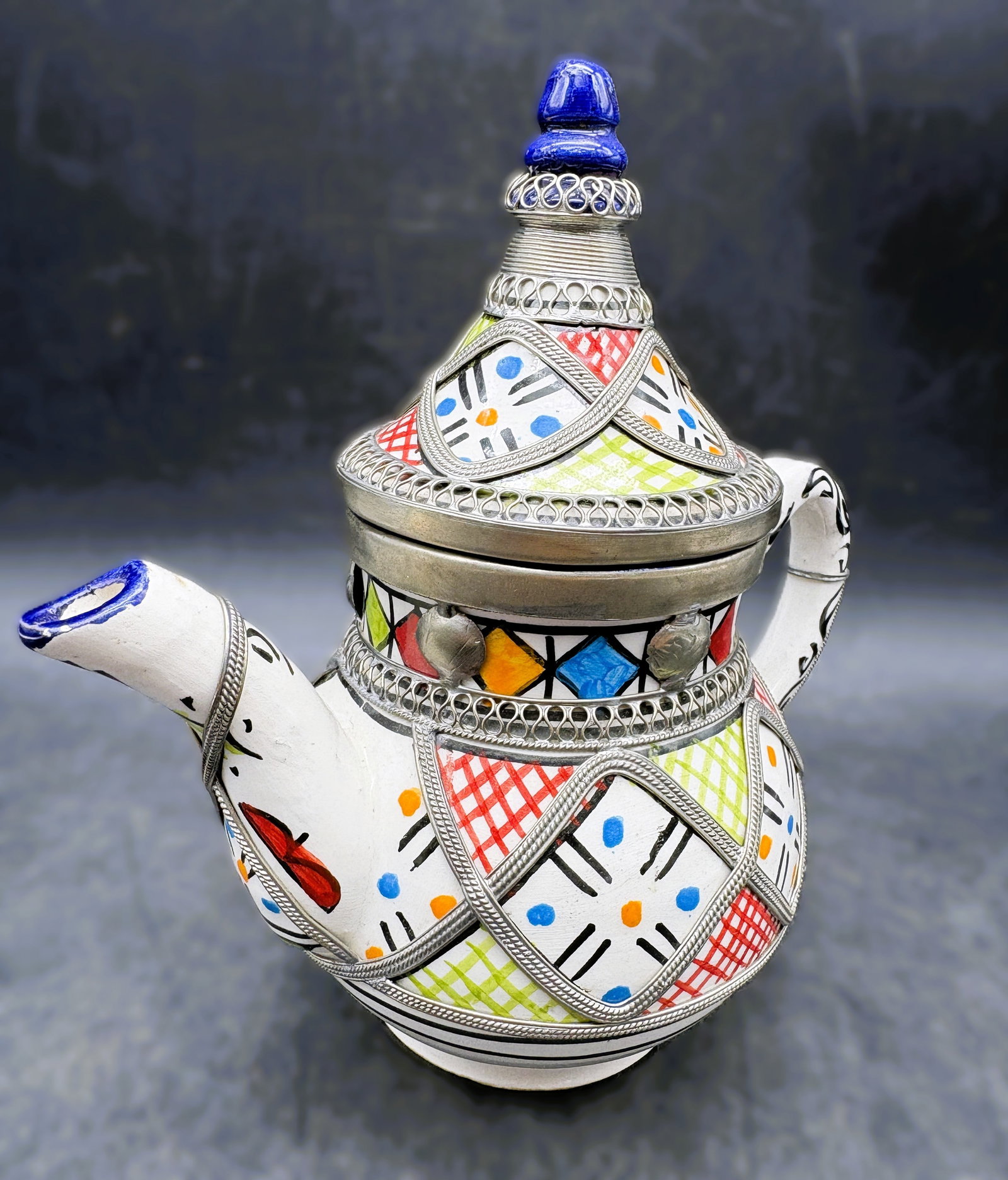 Moroccan Ceramic Teapot with Silver Nickel Inlays - 2