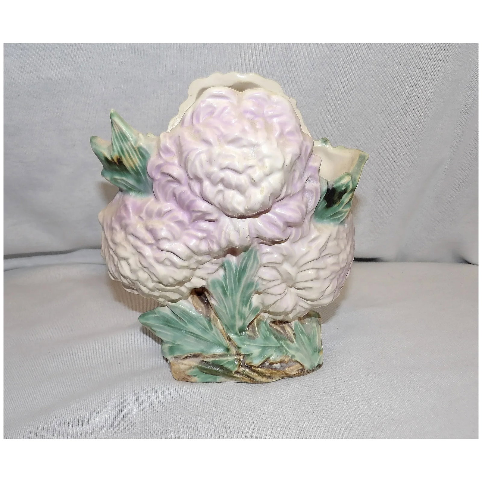Vintage 1950 McCoy Pottery Chrysanthemum Pink Figural Flower Vase Planter - 3