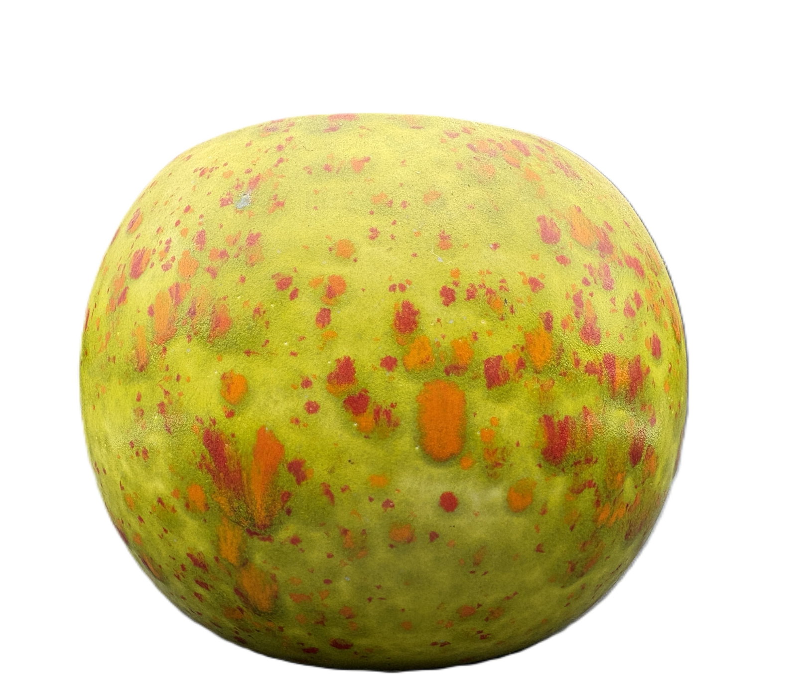 Signed Studio Art Pottery Bowl Vase Lime Green Red Speckled Glaze 5" - 7