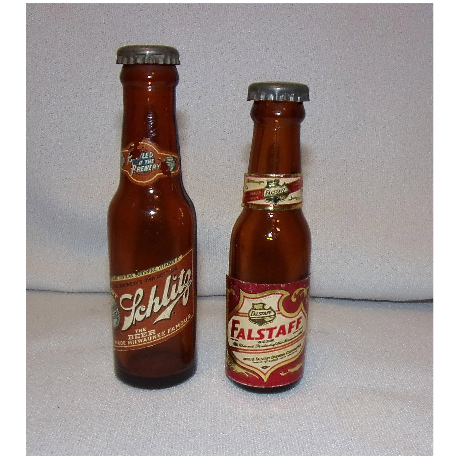 Vintage Falstaff and Schlitz Salt and Pepper Beer Bottles - 2