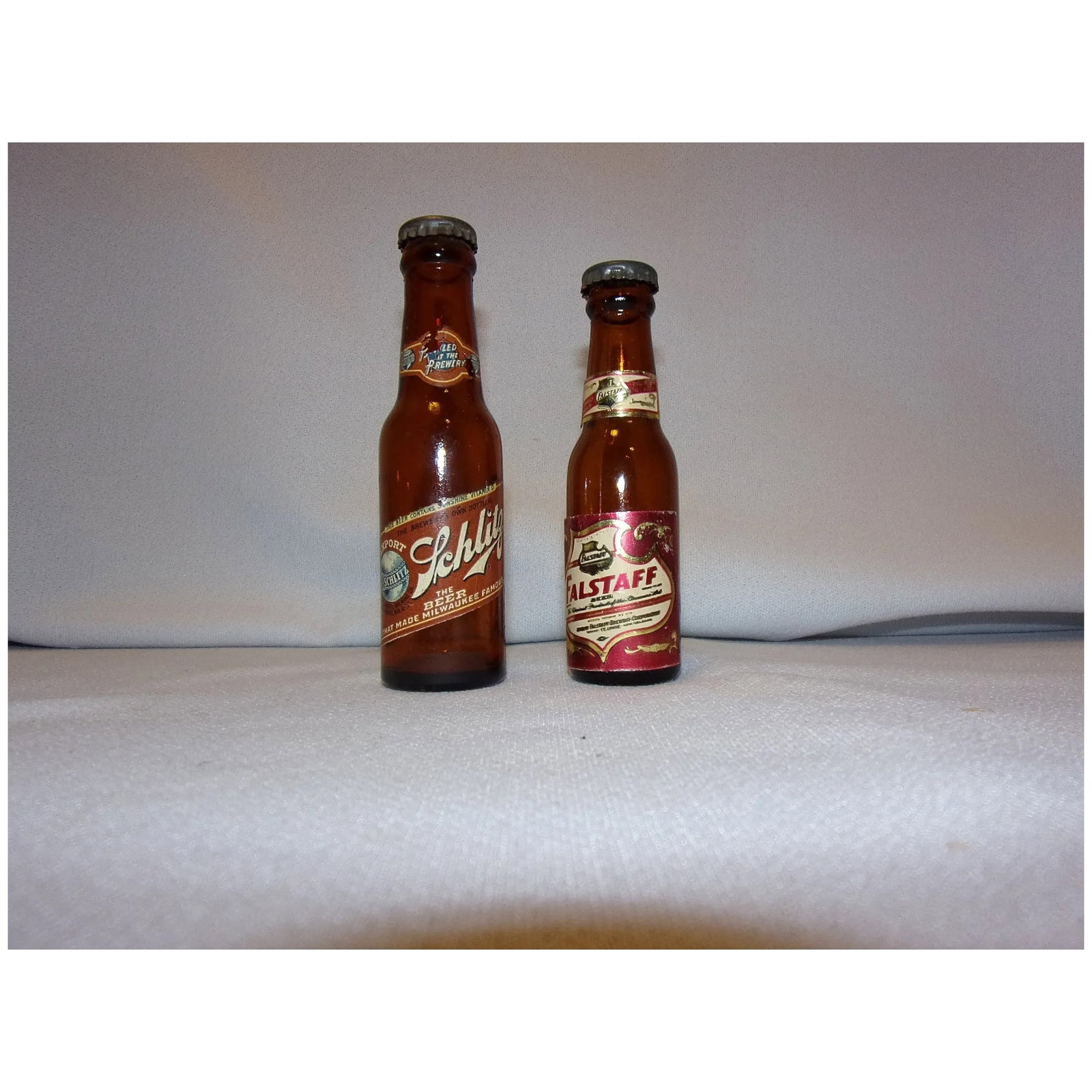 Vintage Falstaff and Schlitz Salt and Pepper Beer Bottles - 7