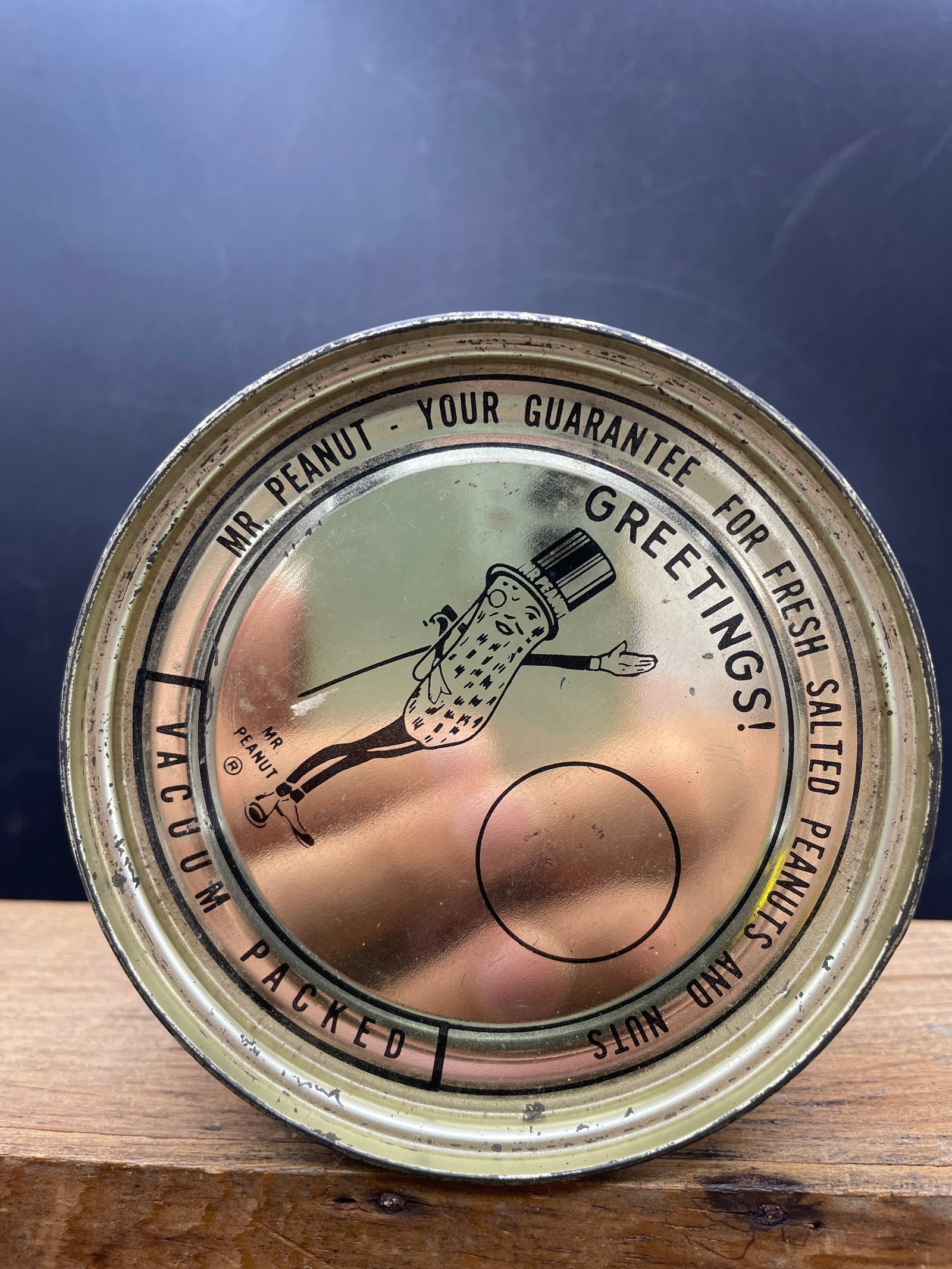 HTF 1938 LARGE ONE POUND PLANTERS COCKTAIL PEANUT KEY-WIND TIN - 5