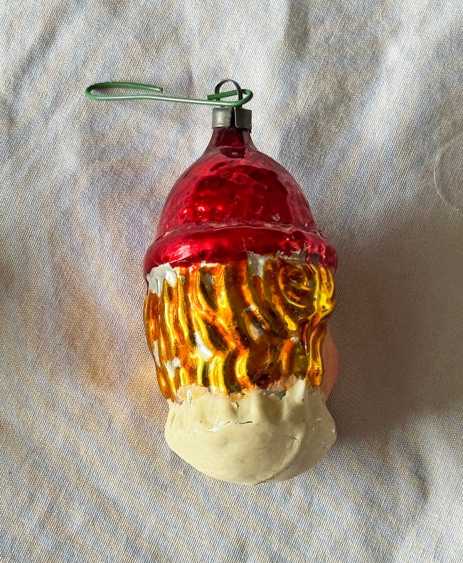Antique Glass Blown Christmas Ornament Girl Red Hat - 2