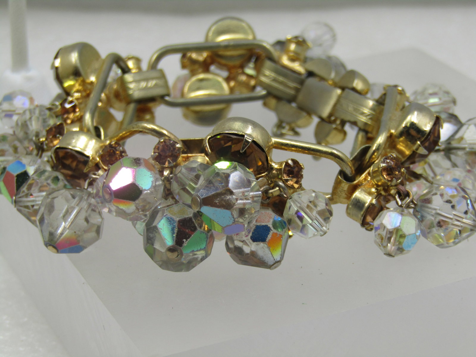 Vintage Rhinestone Dangle Bracelet & Earrings, Juliana, 1940's, 7" - 3