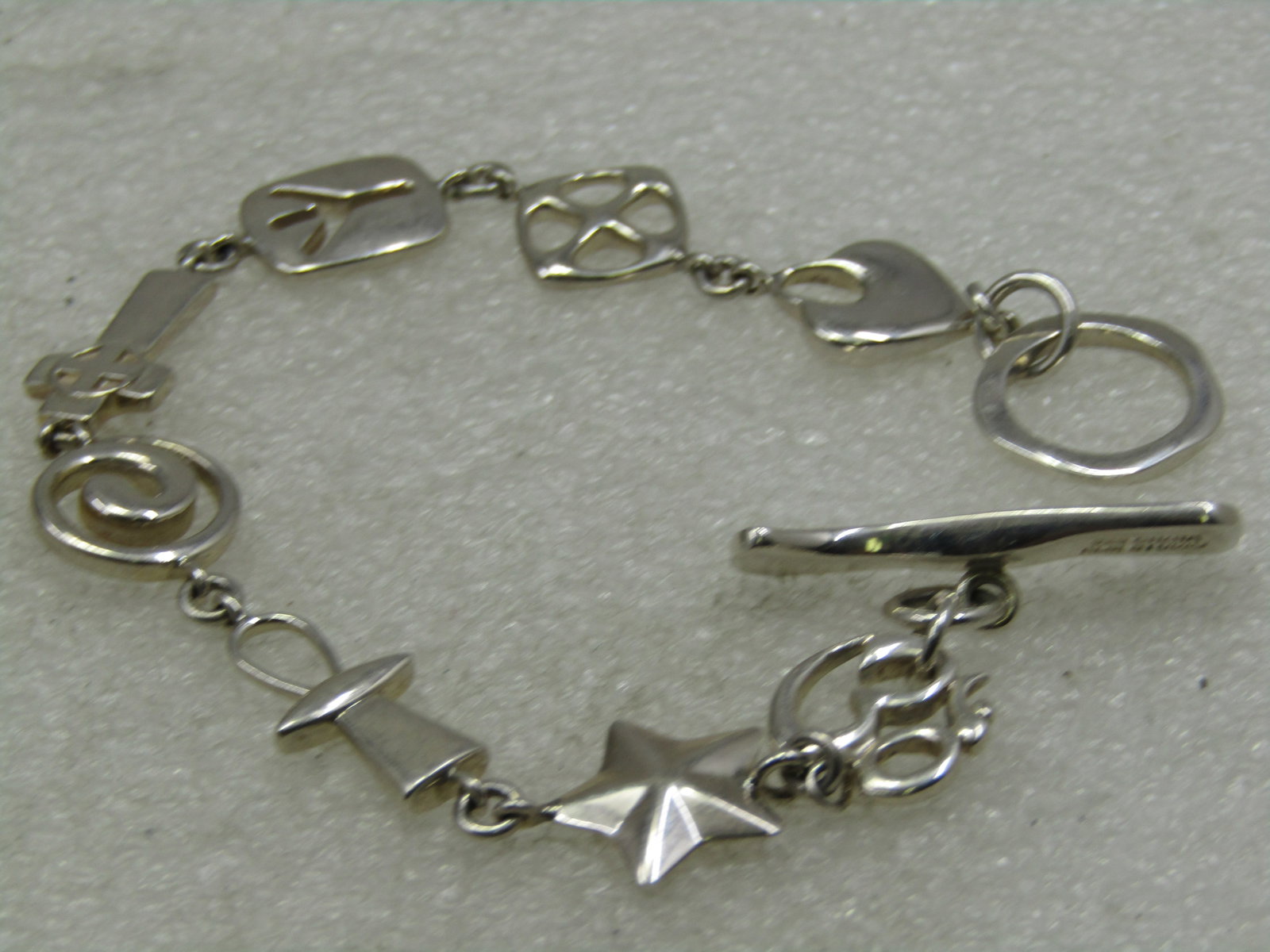 Sterling Cross, Peace Sign, Star Bracelet, RLM Studio, 7" - 2