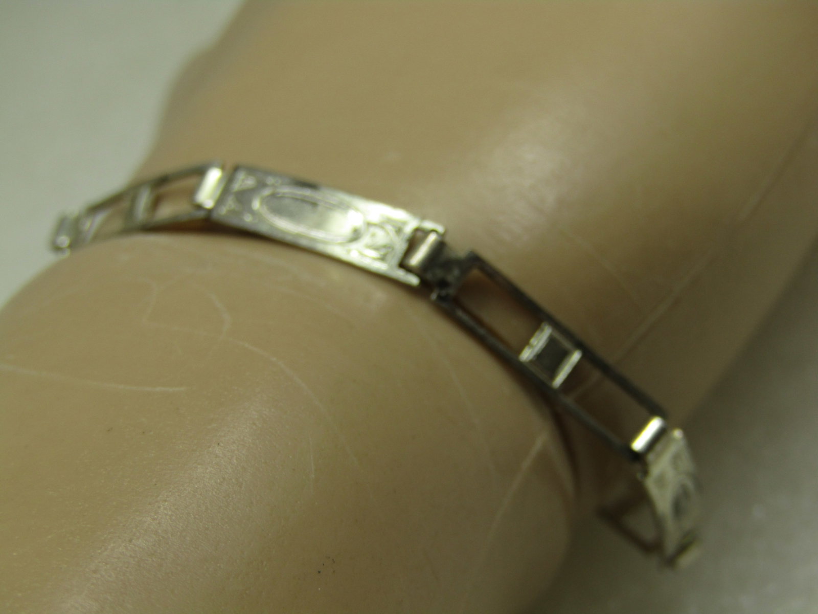 Vintage Sterling Open and Solid Link Bracelet, 7.75", 1930's-1950's - 5