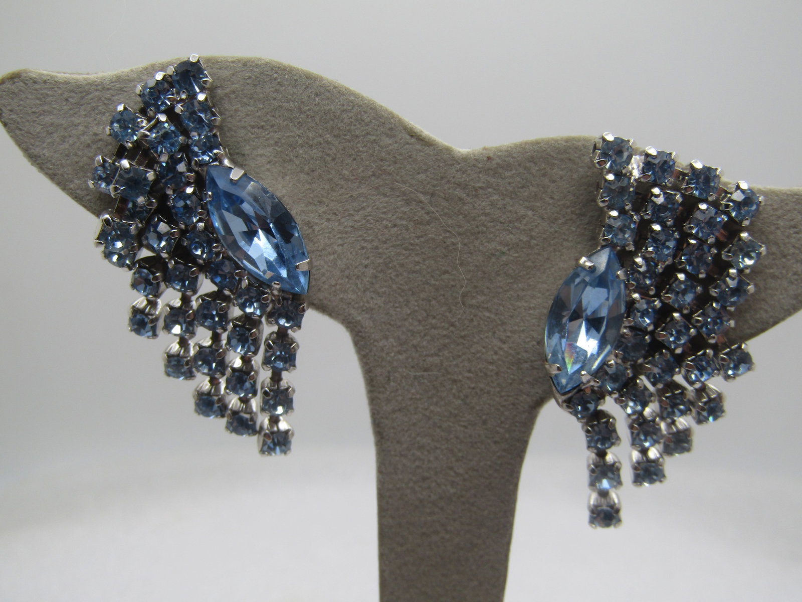 Vintage Coro Blue Rhinestone Necklace Set, Bracelet, Earrings Set, 1940's-1950's - 2