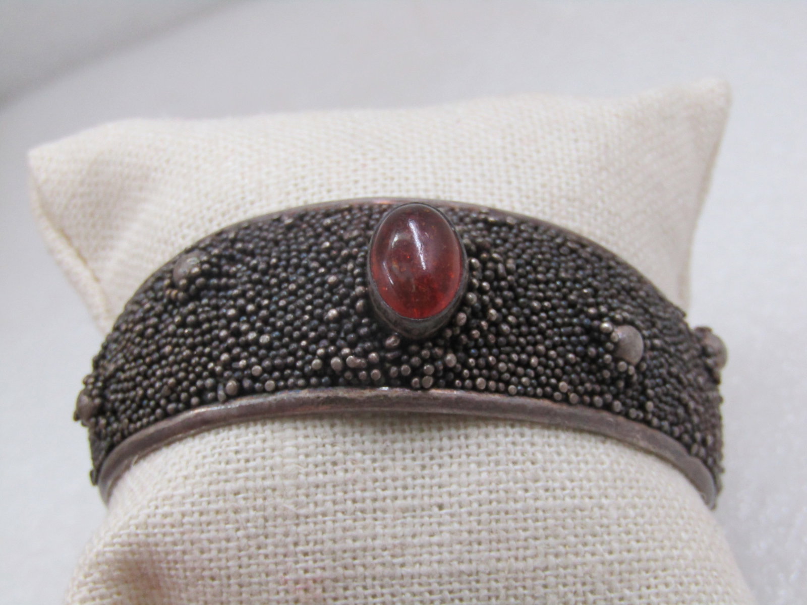 Vintage Sterling Amber Modernist Heavy Microbeaded Cuff Bracelet, 6.75" - 4