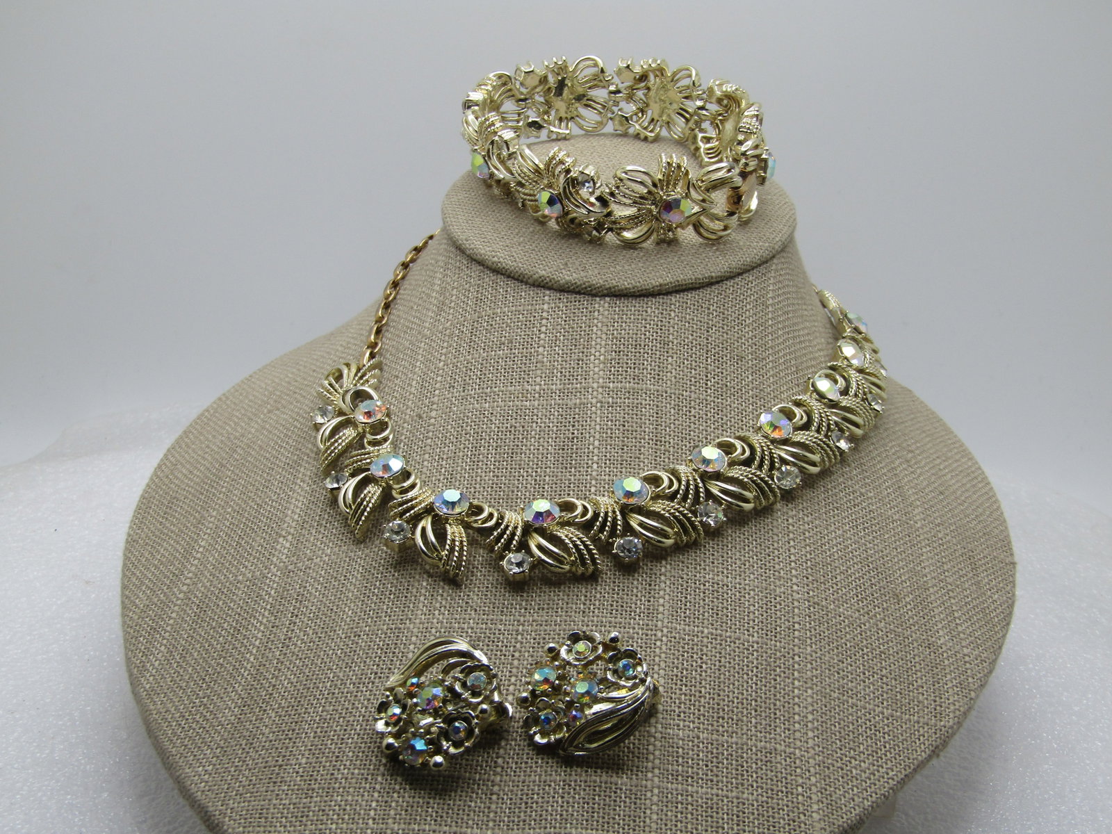 Vintage A.B Rhinestone Necklace, Bracelet Earrings Set, Coro, 1940's-1950's - 2