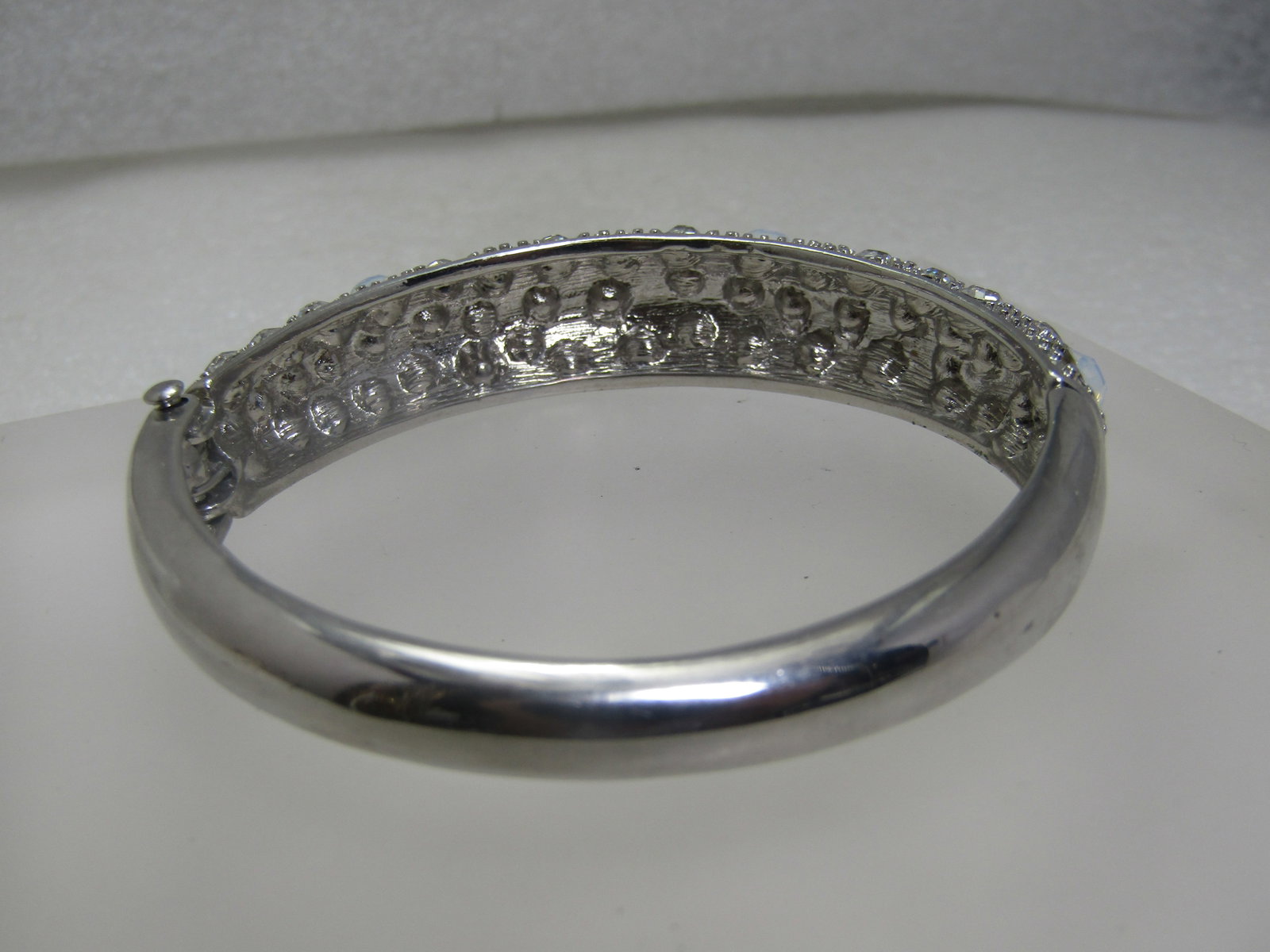 Rhinestone Hinged Bangle Bracelet, 7.25", Silver Tone - 3