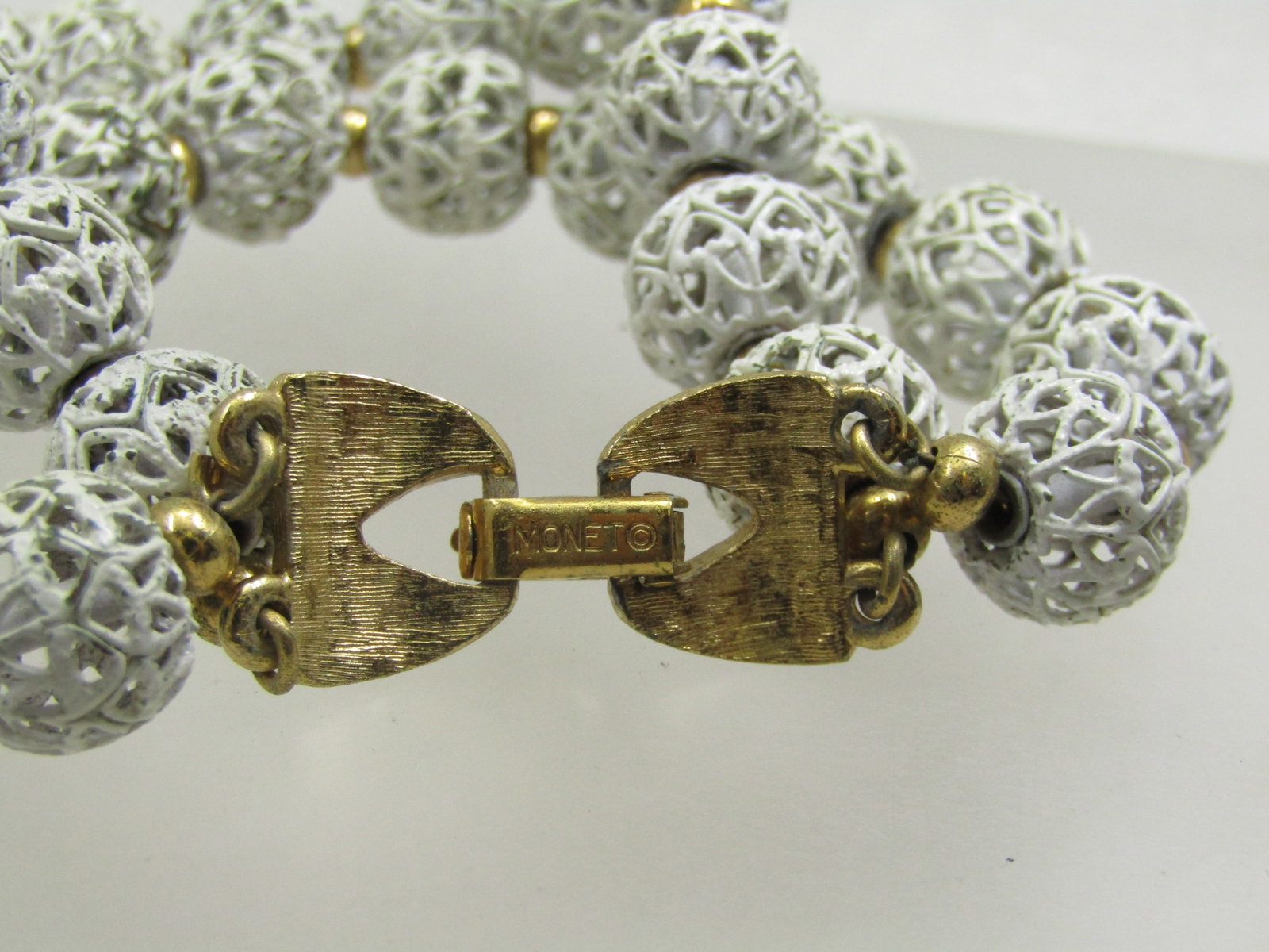 Vintage Monet White Filigree Bracelet, Beaded, Double Strand , 7.5", 1960's-1970's - 6