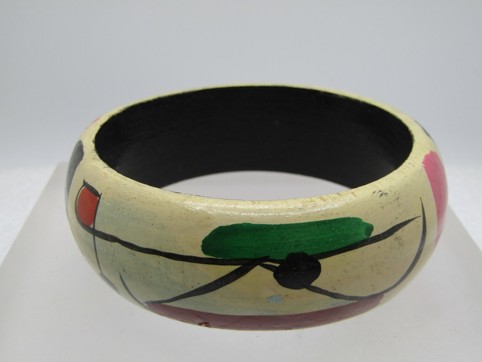 Vintage Mod Painted Wooden Bangle Bracelet, 7.5", 1", 1960's-1970's - 2