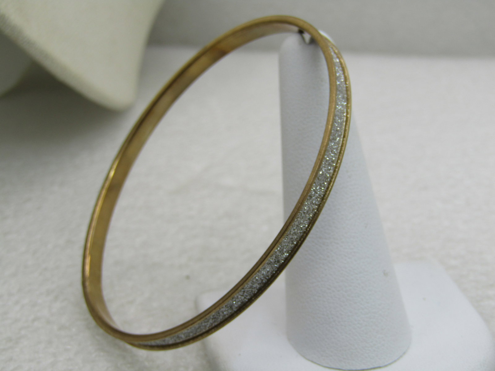 Vintage Two-Tone Bangle Bracelet, 5mm, Glitter Center, 8" - 2