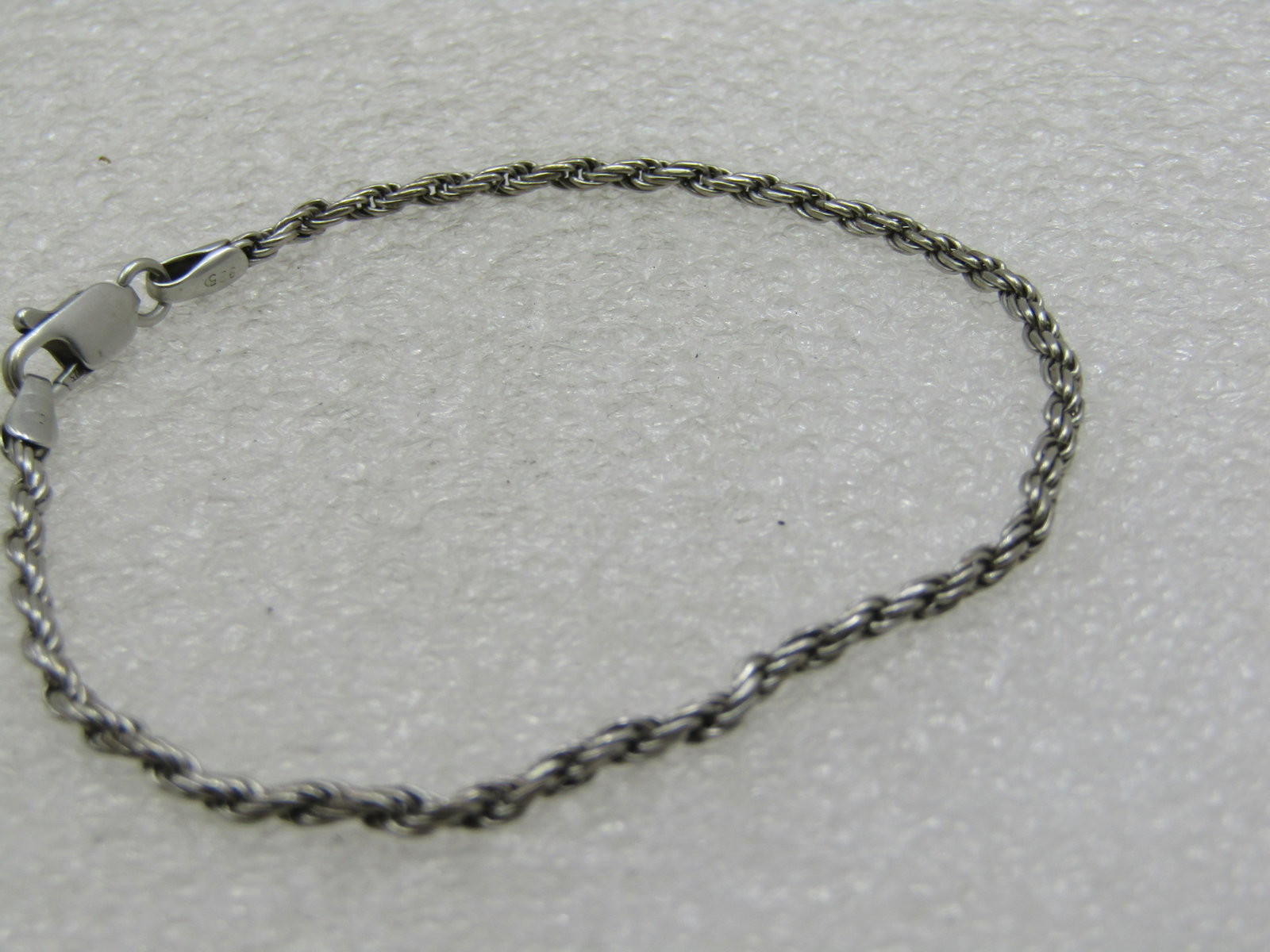 Vintage Sterling Silver 2mm Rope Chain Bracelet, Signed, 7.25" - 2