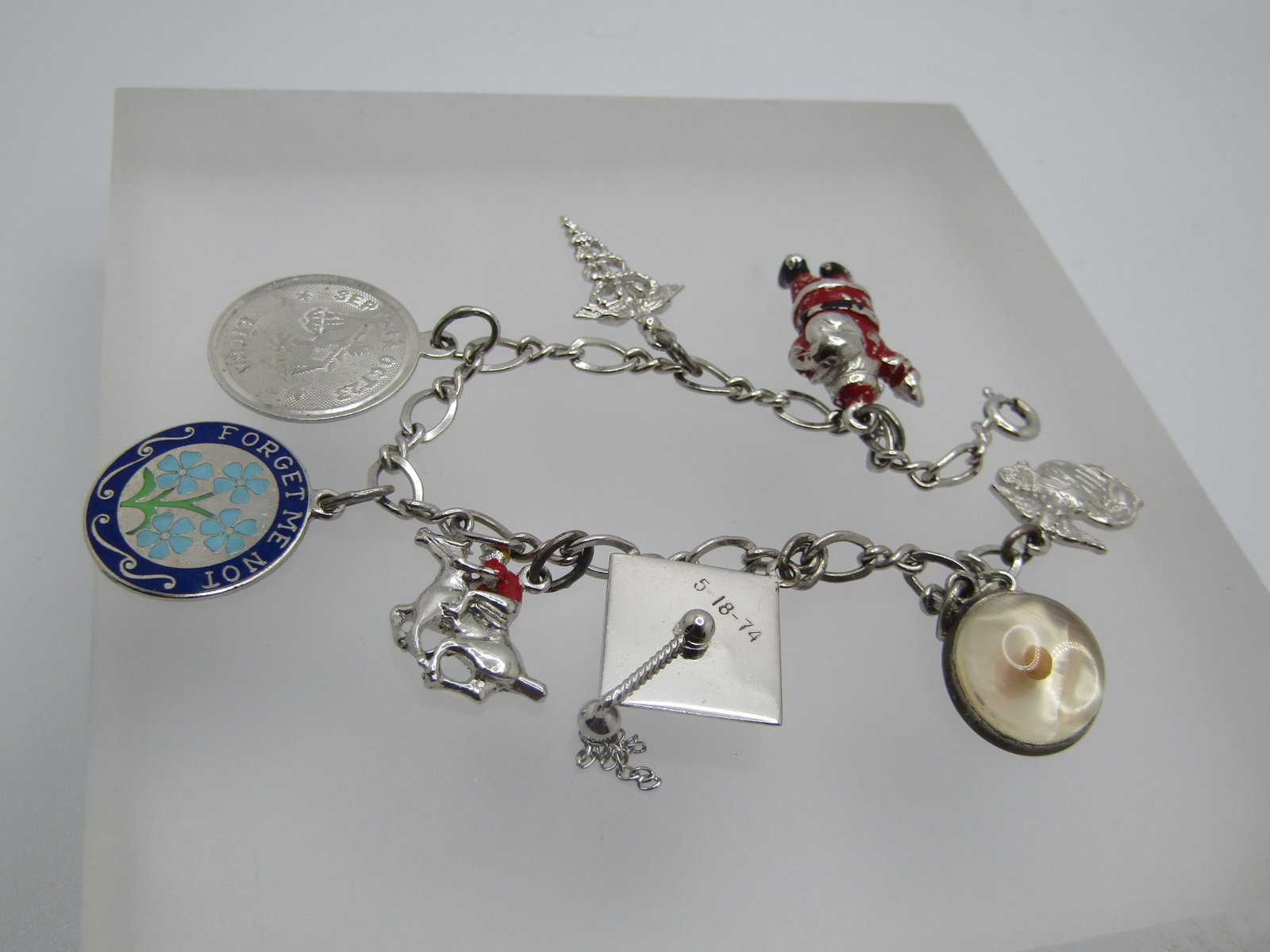 Vintage Sterling Charm Bracelet , 8 Charms, 6", 1970's - 2