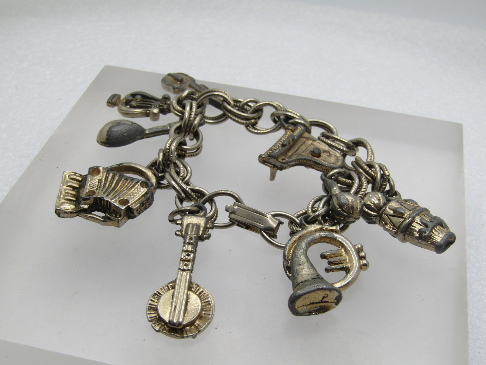 Vintage Mixed Musical Instruments Charm Bracelet, 1940's, 7" - 2