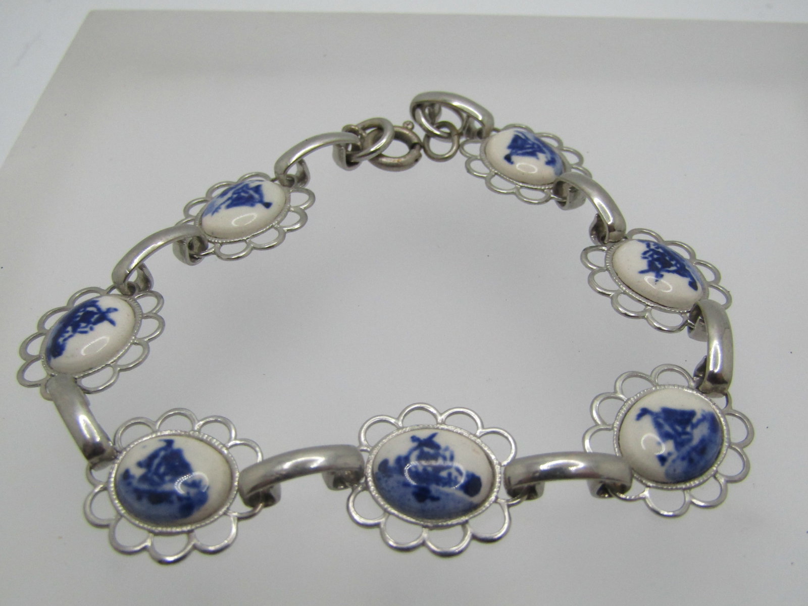 Vintage Blue Delft Style Bracelet, 7.75", 1960's - 2