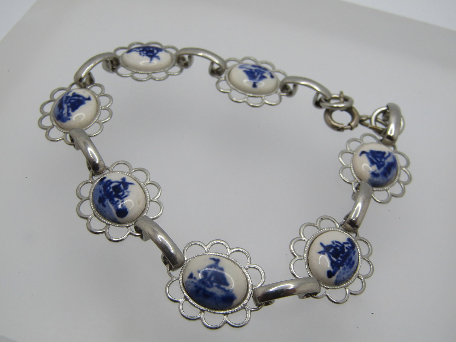 Vintage Blue Delft Style Bracelet, 7.75", 1960's - 3