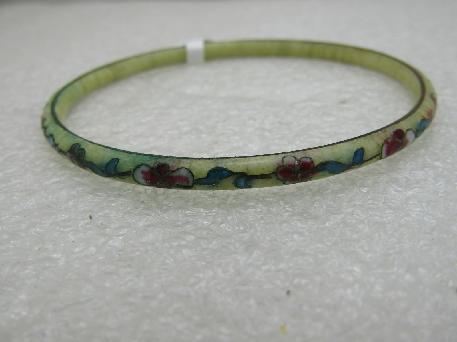 Vintage Tan Cloisoinne Floral Bangle Bracelet 7.25" Inside - 2