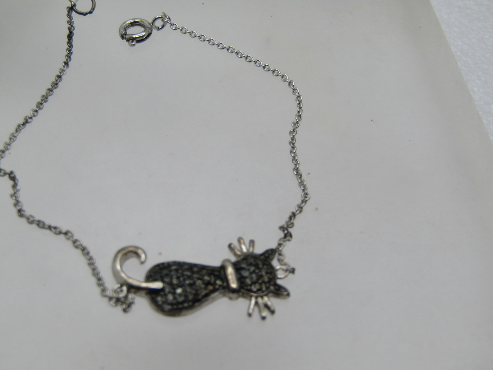Vintage Dolce Giovanna Cat Bracelet, Black Diamond Accent, 7.25" In Box, 1990's - 2