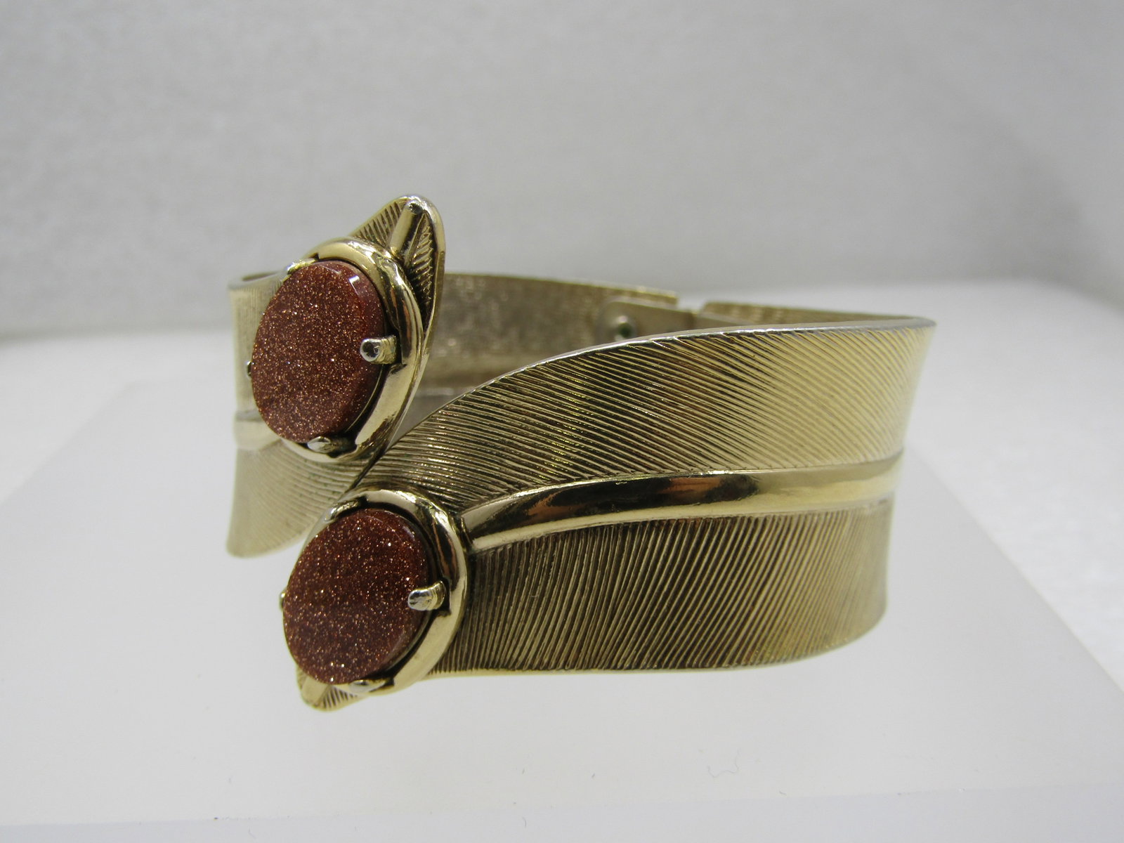Vintage Hinged Cuff Goldstone Bracelet, 6.75", 1960's-1970's - 2