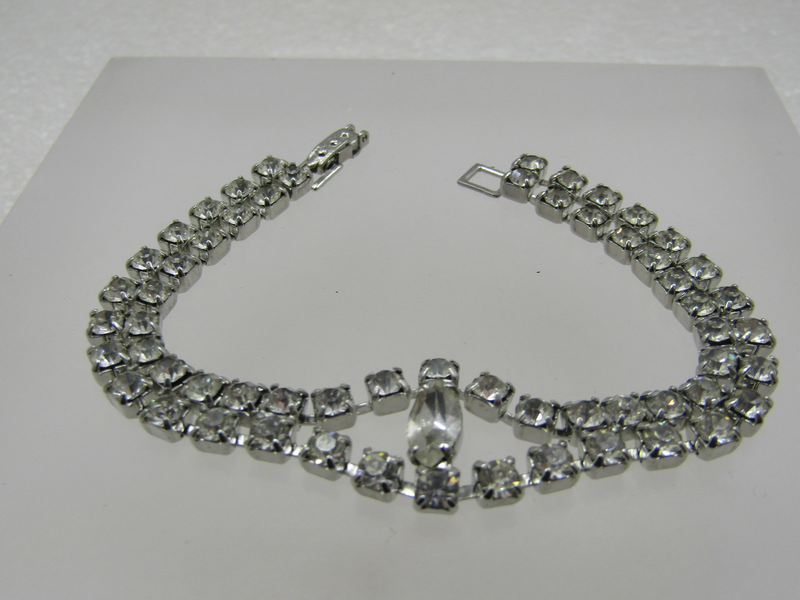 Vintage Rhinestone Double Strand Bracelet, 7", 3/4" Wide, 1940's-1960's - 2