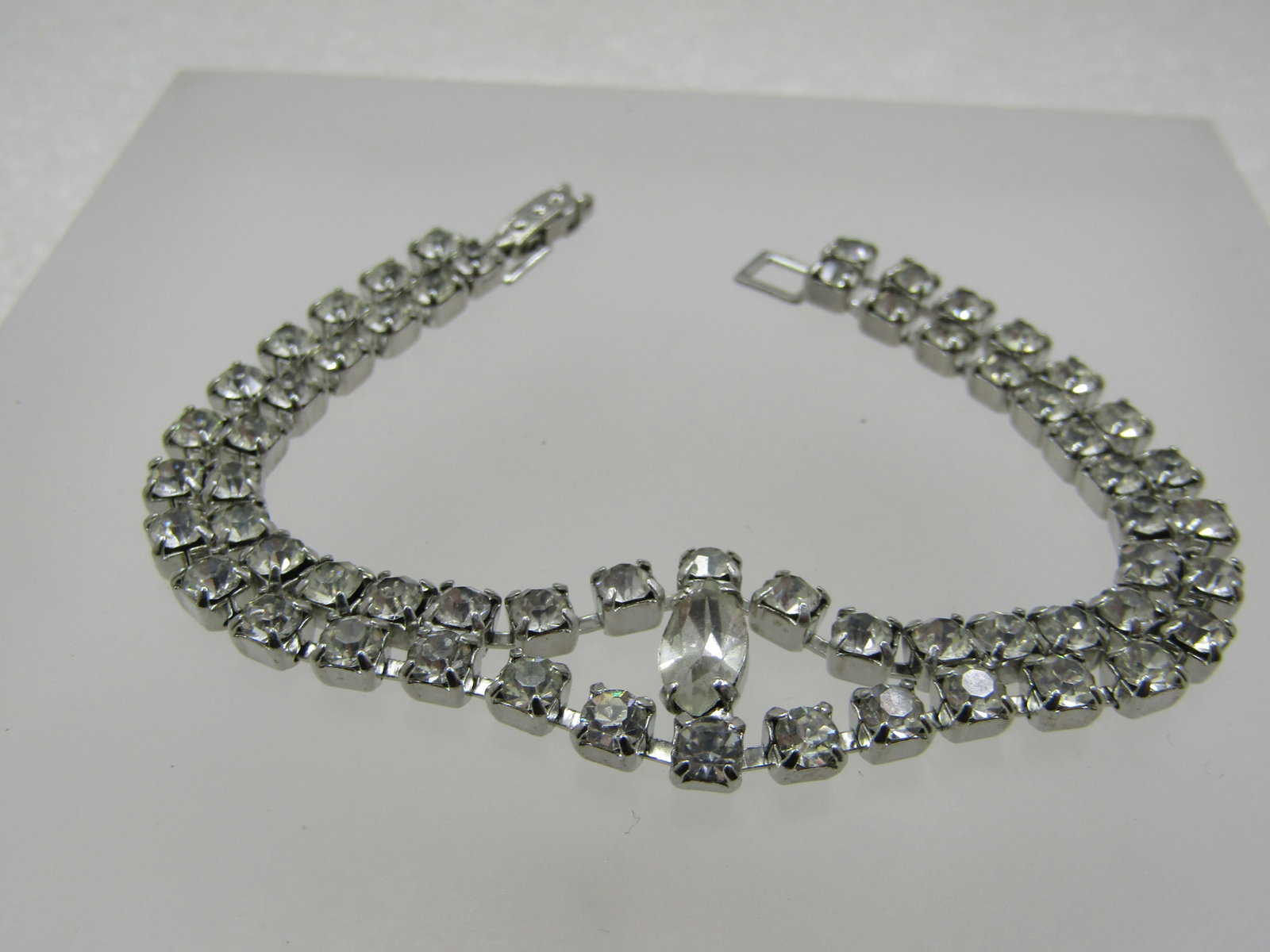Vintage Rhinestone Double Strand Bracelet, 7", 3/4" Wide, 1940's-1960's - 3