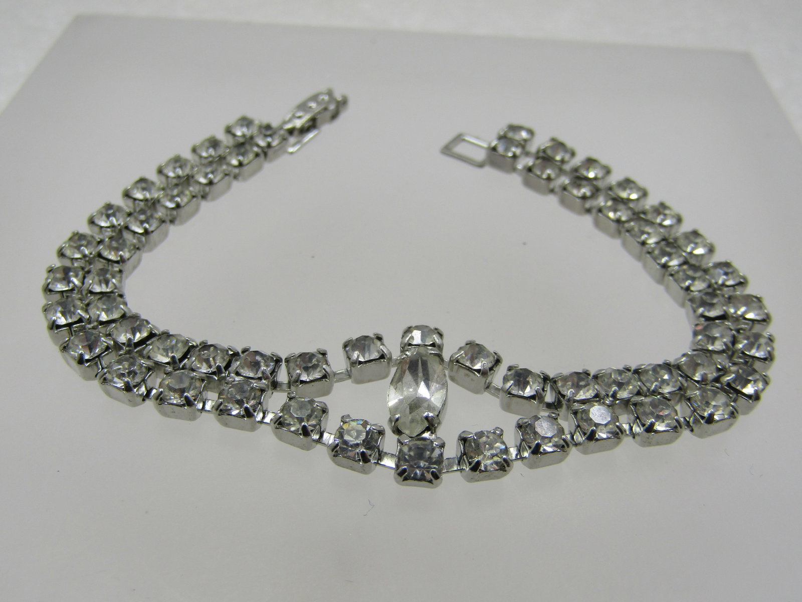 Vintage Rhinestone Double Strand Bracelet, 7", 3/4" Wide, 1940's-1960's - 4