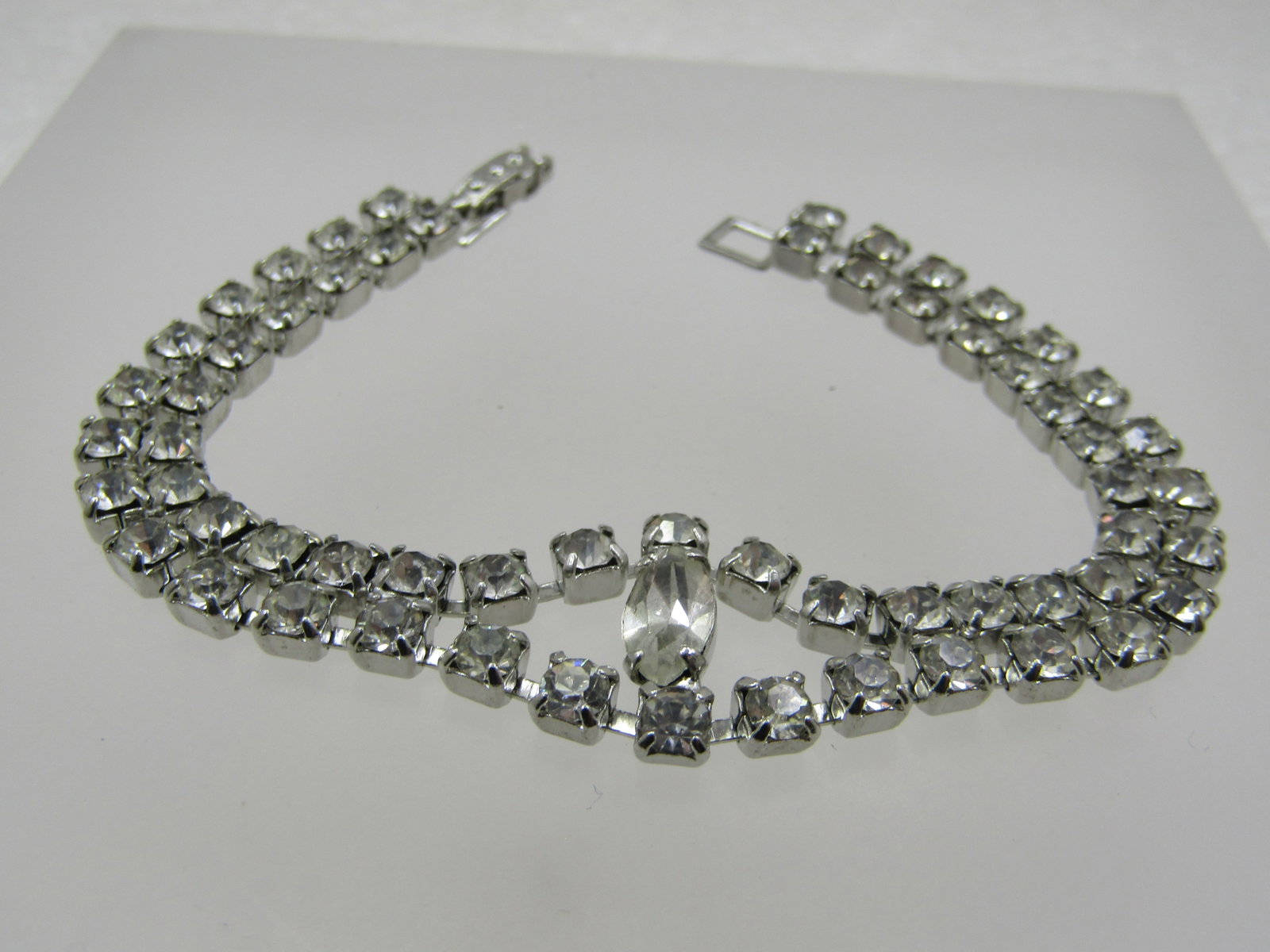 Vintage Rhinestone Double Strand Bracelet, 7", 3/4" Wide, 1940's-1960's - 5