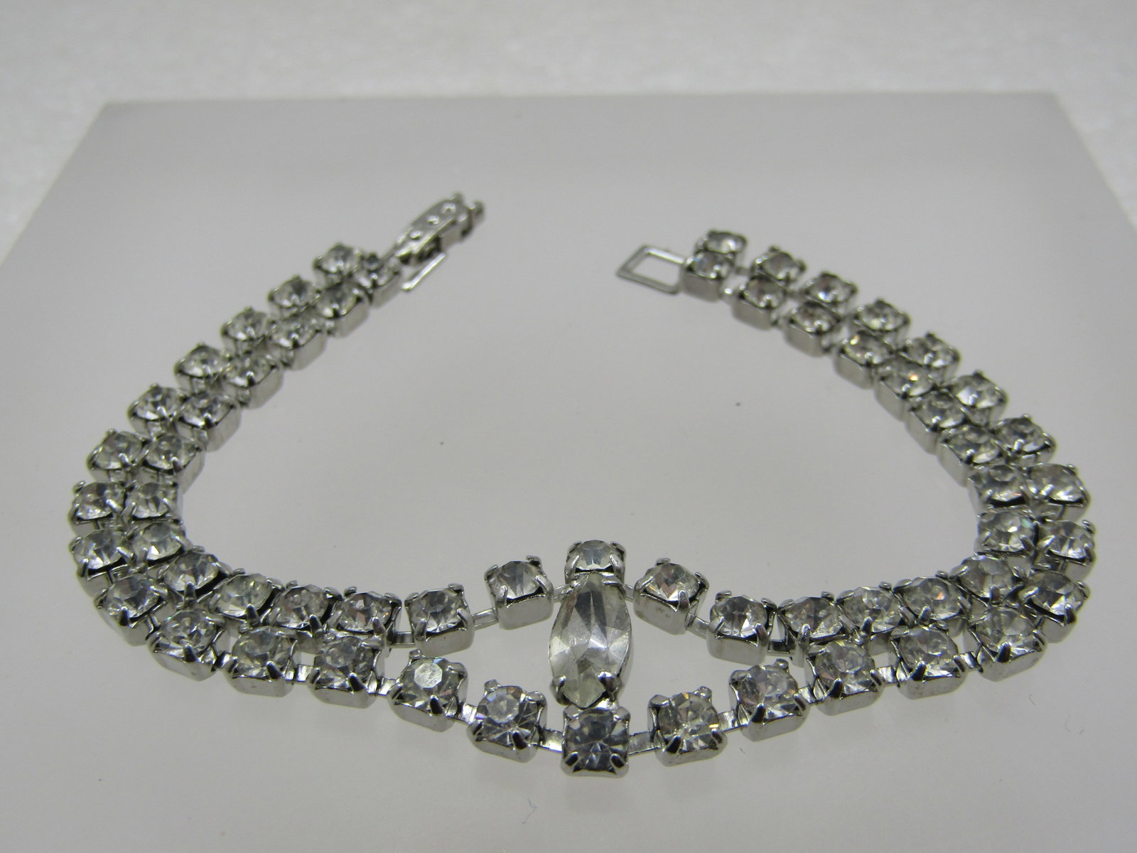 Vintage Rhinestone Double Strand Bracelet, 7", 3/4" Wide, 1940's-1960's - 6