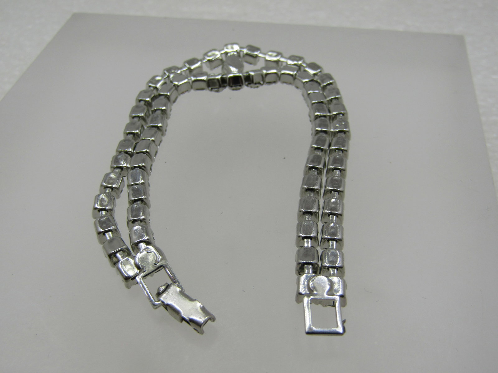 Vintage Rhinestone Double Strand Bracelet, 7", 3/4" Wide, 1940's-1960's - 7