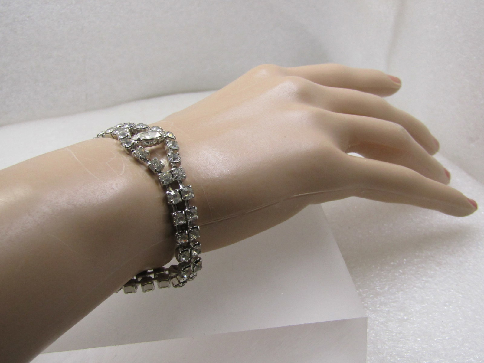 Vintage Rhinestone Double Strand Bracelet, 7", 3/4" Wide, 1940's-1960's - 8