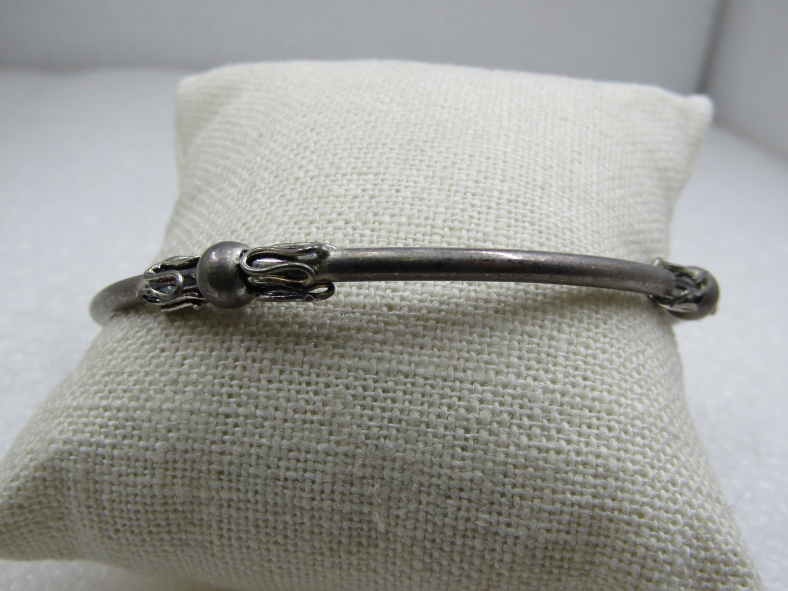 Vintage Silver Tone Bali Bangle Bracelet, 8.25" - 2