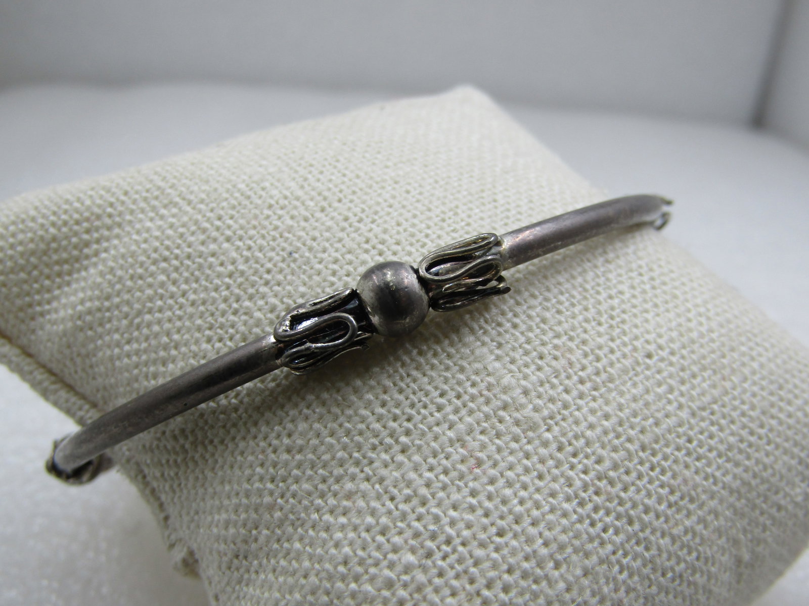 Vintage Silver Tone Bali Bangle Bracelet, 8.25" - 3