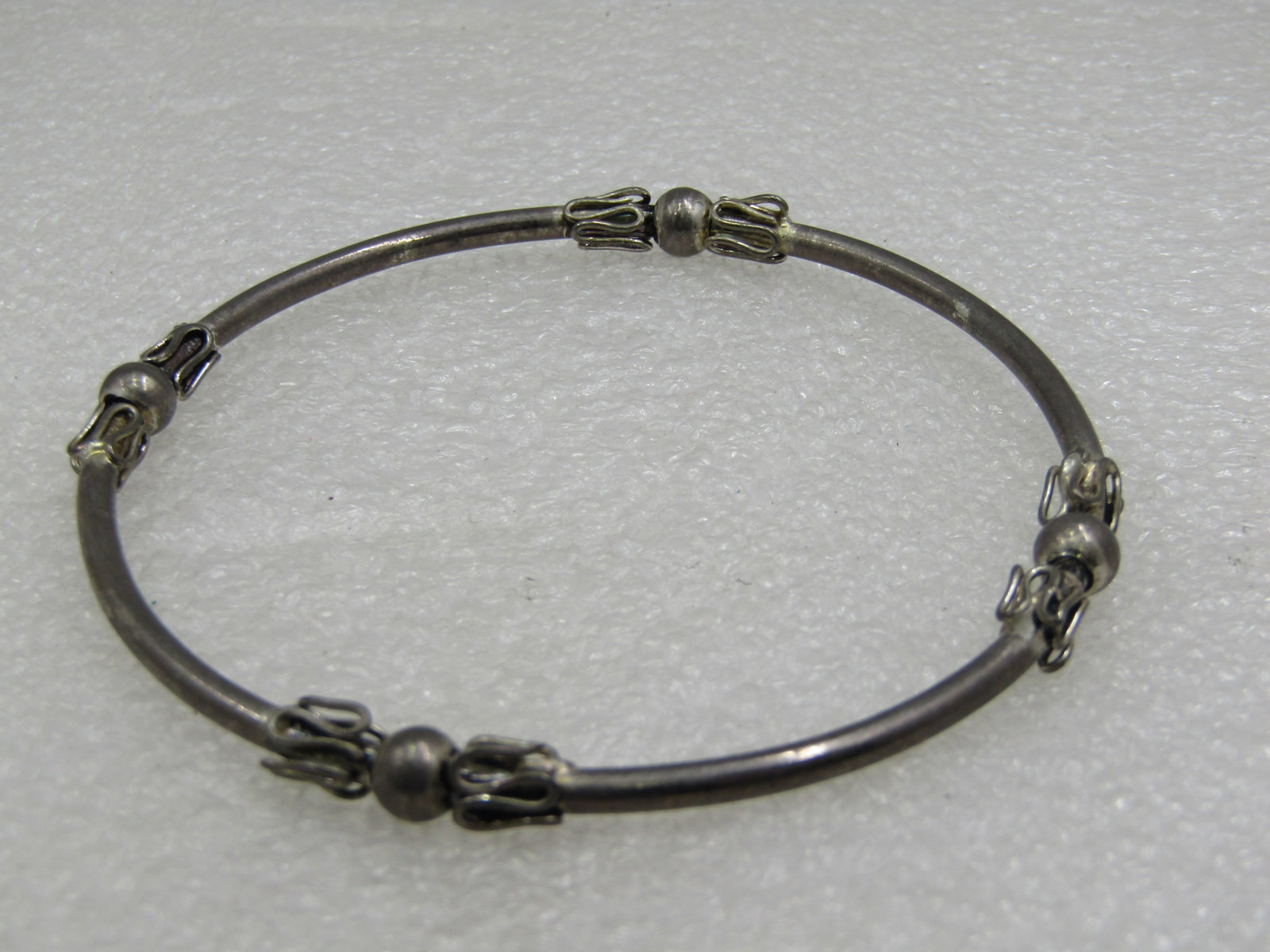 Vintage Silver Tone Bali Bangle Bracelet, 8.25" - 5