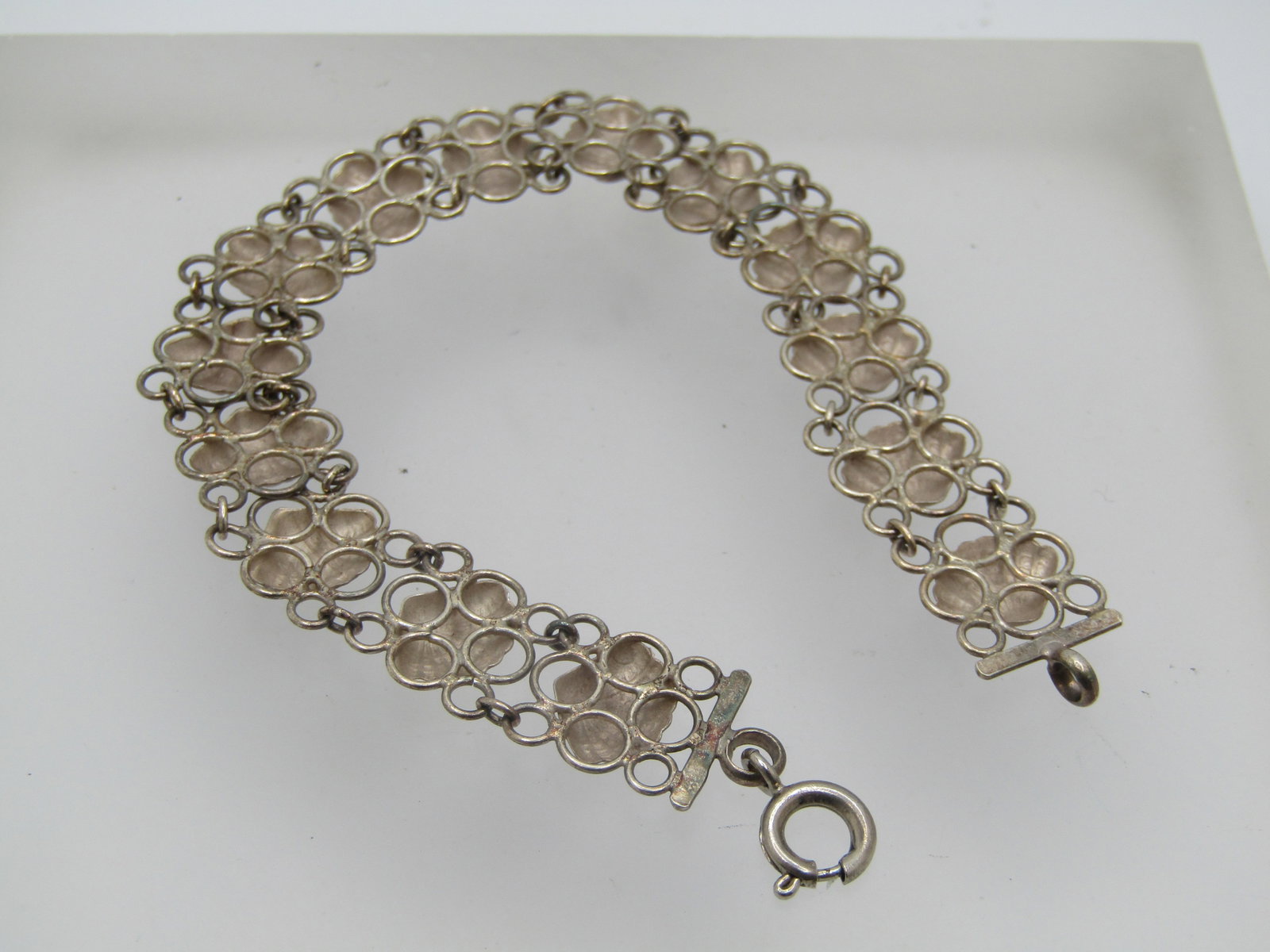 Vintage Sterling Seashell Filigree Bracelet, 7.5", 1940's-1950's - 4