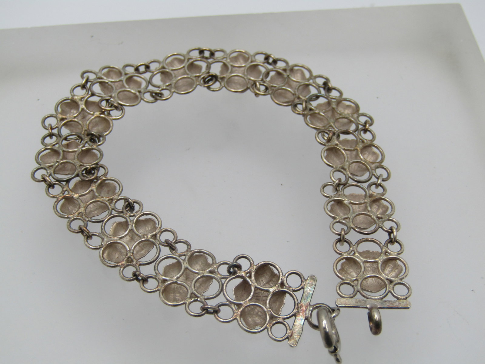 Vintage Sterling Seashell Filigree Bracelet, 7.5", 1940's-1950's - 6