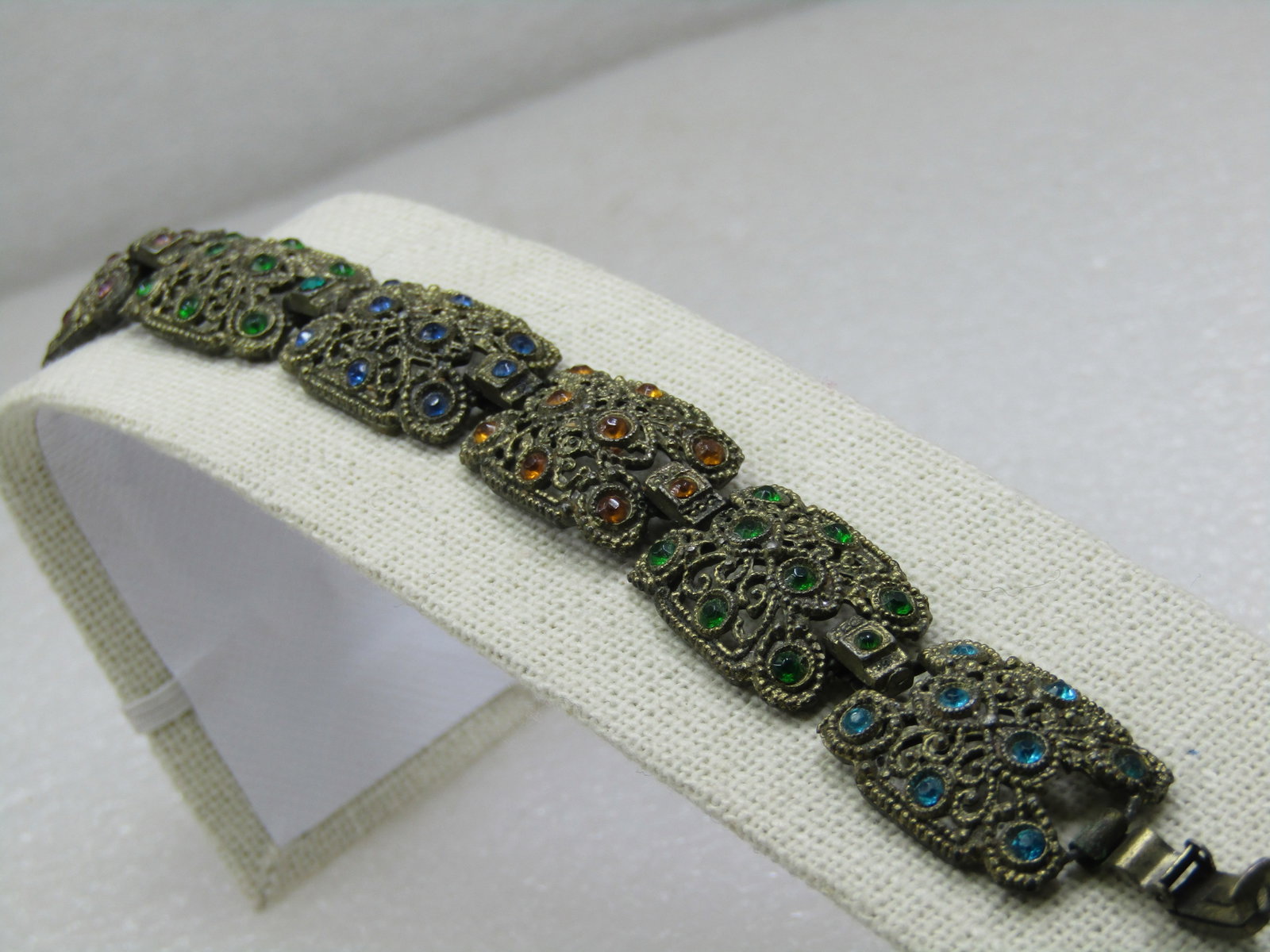 Vintage Rhinestone 1930's Gold Tone Bracelet, 7.5" - 2