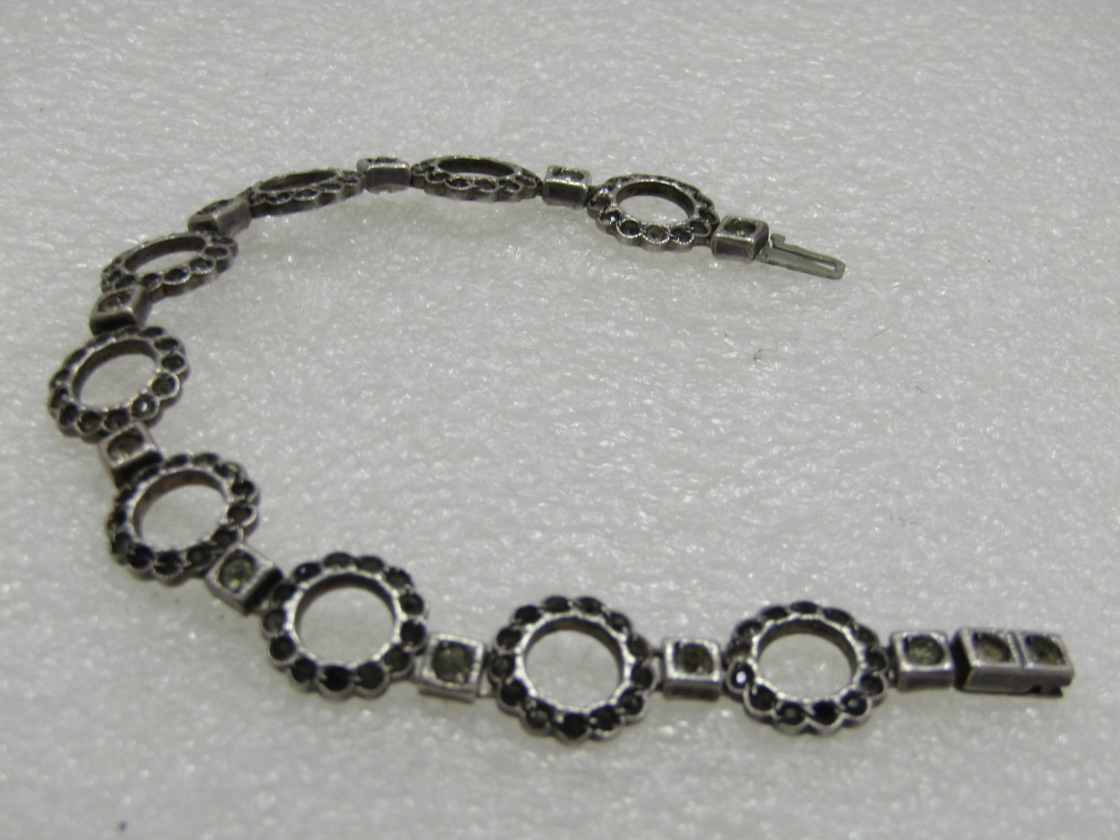Vintage Sterling Art Deco Rhinestone Circle Link Bracelet, 6.75", signed Payco, 1920's - 2