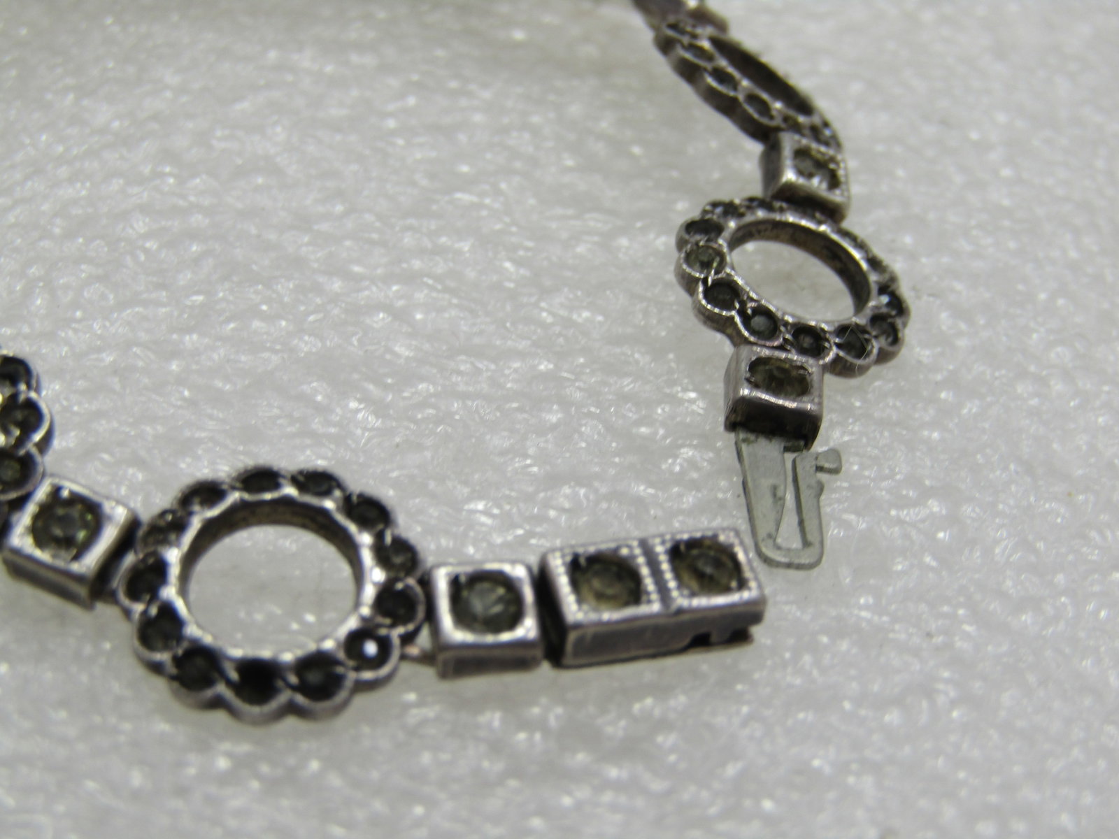 Vintage Sterling Art Deco Rhinestone Circle Link Bracelet, 6.75", signed Payco, 1920's - 4
