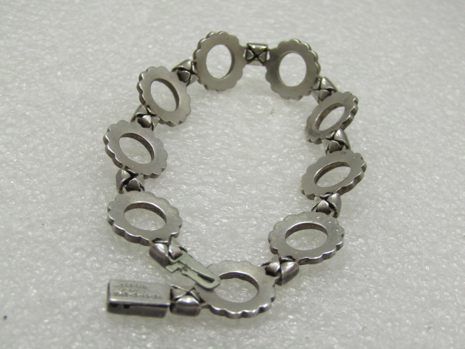 Vintage Sterling Art Deco Rhinestone Circle Link Bracelet, 6.75", signed Payco, 1920's - 5