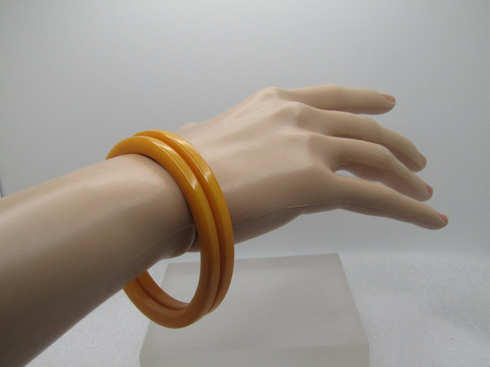 Vintage Two Yellow Bangle Bracelets, 1930's-1940's, 7.75" - 5