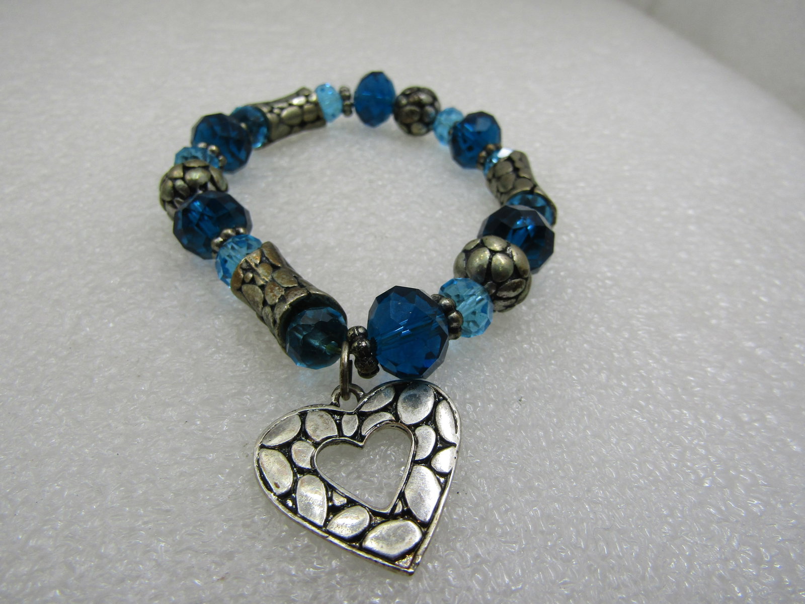 Aqua Crystal & Heart Stretch Bracelet, Fits Most. require restringing at some point as the water - 2