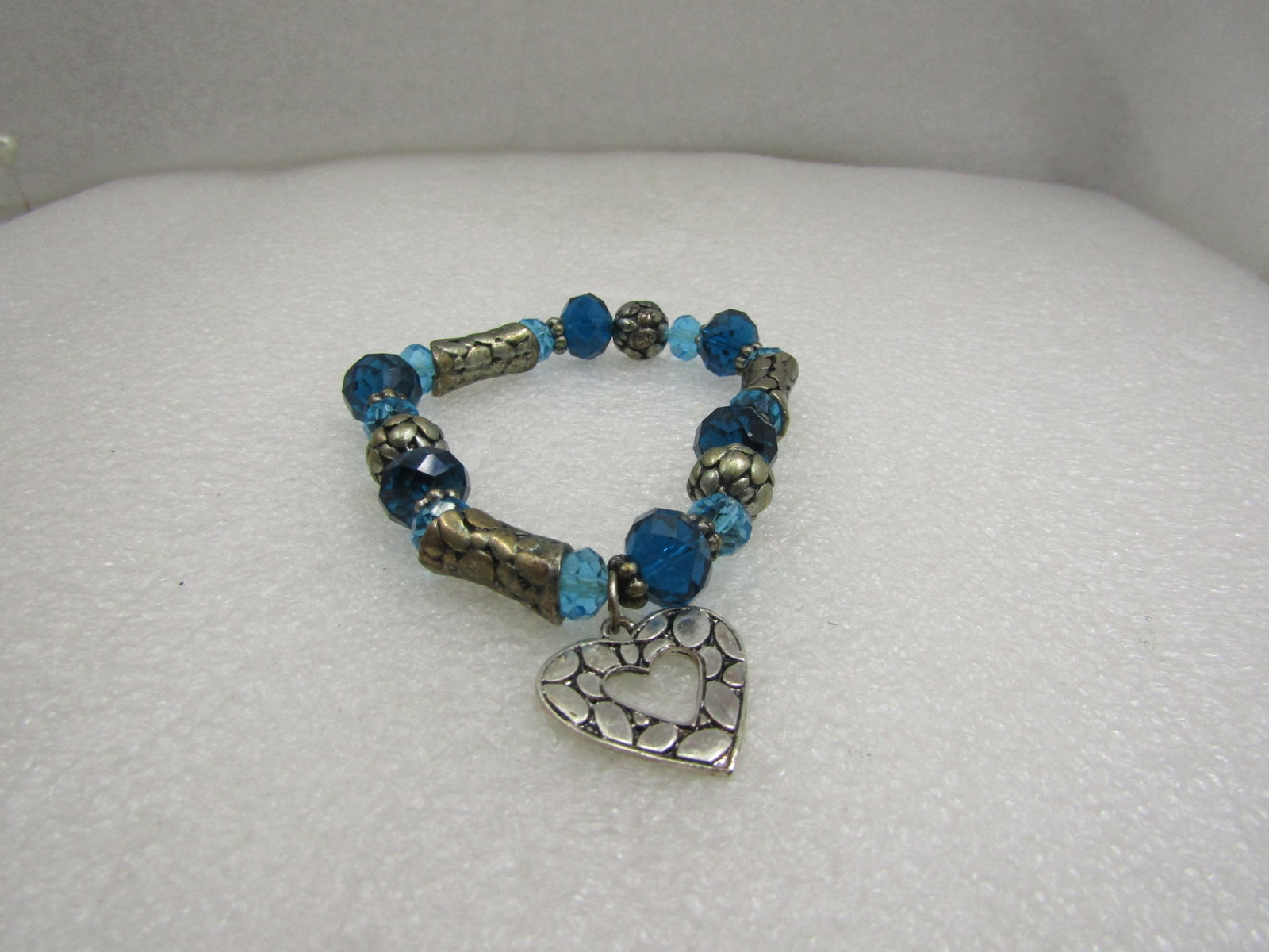 Aqua Crystal & Heart Stretch Bracelet, Fits Most. require restringing at some point as the water - 3