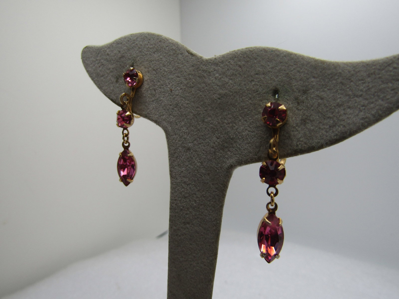 Vintage Pink Rhinestone Faux Pearl Bracelet & Earrings Set, 1940's, 6.75" - 3